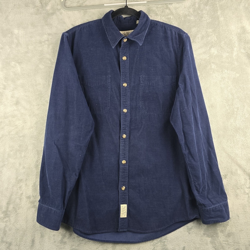 Jack Wills Corduroy Shirt Mens Medium Navy Blue Long Sleeve Pocket Button Up